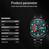 Six-hand Business Quartz Watch with Steel Strap - Calendar - White Shell Black