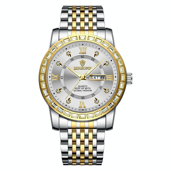 Diamond Dual-calendar Luminous Quartz Watch - B2202 - Inter-Gold-White