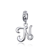 925 Sterling Silver Personalized Letter Pendant For Diy Bracelets And Necklaces Style - N