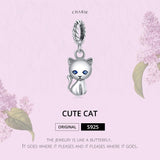 925 Sterling Silver Adorable Cat Pendant For Diy Bracelets & Necklaces