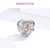 925 Sterling Silver Heart Beaded Clover Bracelet Charm