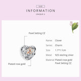 925 Sterling Silver Heart Beaded Clover Bracelet Charm