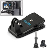 360 Degree Backpack Mount for Gopro Dji and Other Action Cameras - Rotating Clip Clamp