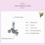 925 Sterling Silver Motorcycle Pendant For Bracelet Or Necklace