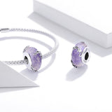 925 Sterling Silver Flower Purple Glass Bead Bracelet / Necklace Set