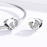925 Sterling Silver Heart Footprint Beads For Diy Bracelets