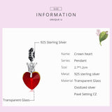 925 Sterling Silver Crown Heart Pendant For Bracelet Or Necklace