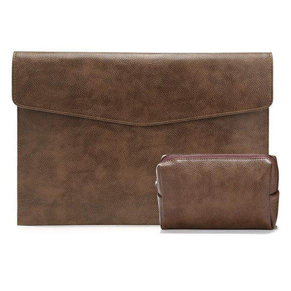 14 Laptop Sleeve & Power Bag - Litchi Leather Dark Brown