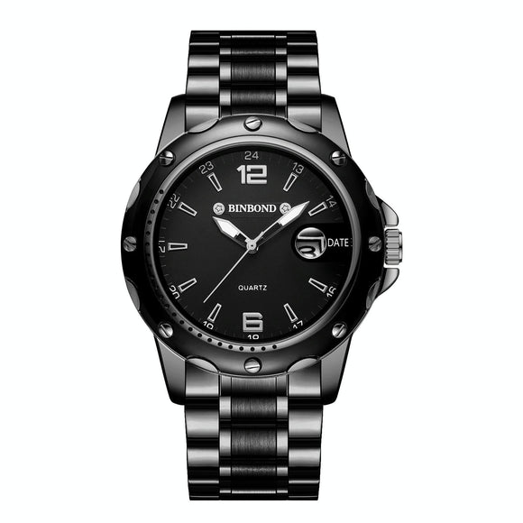 Waterproof Luminous Quartz Watch for Outdoor - Black Steel-Black-White Nail