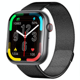 2.1 Inch Screen Smart Watch With Blood Sugar / Blood Oxygen Monitoring / Sos Alarm / 100+ Sports Modes - Black 3-Bead Steel - Black Milan