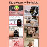 2.1 Inch Screen Smart Watch With Blood Sugar / Blood Oxygen Monitoring / Sos Alarm / 100+ Sports Modes - Black 3-Bead Steel - Black Milan