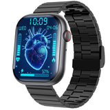 2.1 Inch Screen Smart Watch With Blood Sugar / Blood Oxygen Monitoring / Sos Alarm / 100+ Sports Modes - Black 3-Bead Steel - Black Milan