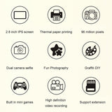 Instant Print Camera with Dual Lens - 2.8 Screen for Kids Blue - Yellow + 32G Card