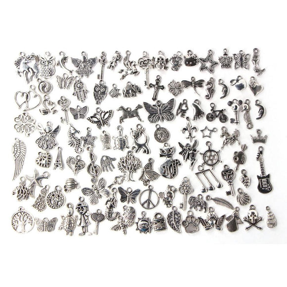 100Pcs Mixed Antique European Bracelet Charms Diy Fashion Jewelry