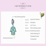 925 Sterling Silver Hand Of Fatima Pendant For Diy Bracelets & Necklaces