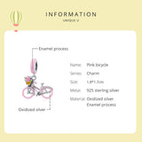 925 Sterling Silver Pink Bicycle Pendant For Bracelet Or Necklace