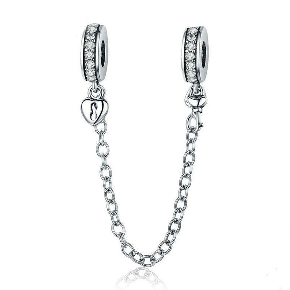 925 Sterling Silver Stackable Heart Pendant Safety Chain In