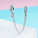 925 Sterling Silver Stackable Heart Pendant Safety Chain In