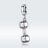 925 Sterling Silver Fitness Dumbbell Pendant For Diy Bracelets