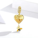 925 Sterling Silver Heart Honeycomb Bee Pendant For Bracelet Or Necklace