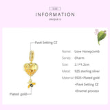 925 Sterling Silver Heart Honeycomb Bee Pendant For Bracelet Or Necklace