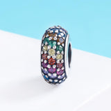 925 Sterling Silver Rainbow Diamond Bead Pendant For Diy Bracelets And Necklaces