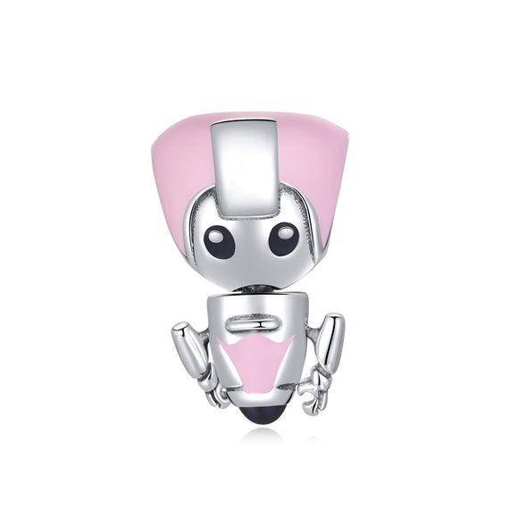 925 Sterling Silver Pink Robot Beads For Diy Bracelets & Necklaces