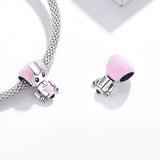 925 Sterling Silver Pink Robot Beads For Diy Bracelets & Necklaces