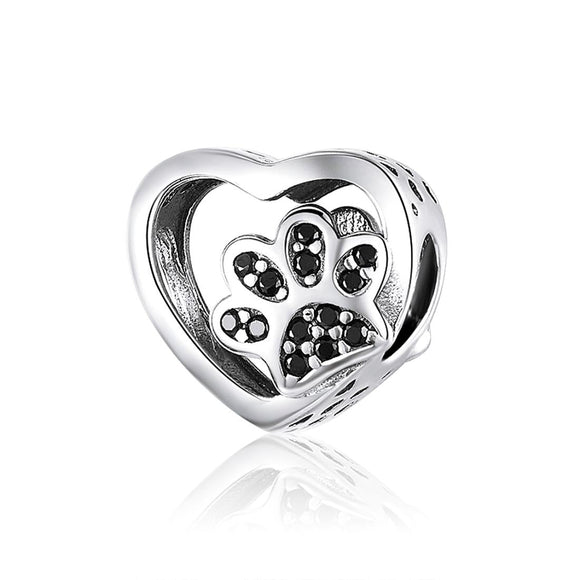925 Sterling Silver Pet Paw Print Beaded Bracelet Bead