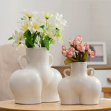 Small White Ceramic Vase for Home Decor with Dried Flower Design