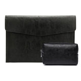 14 Litchi Pattern Laptop Sleeve & Power Bag - Black Leather