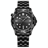 30m Waterproof Men Sports Quartz Watch - Black Steel with Luminous White Surface