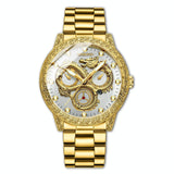 Dragon Embossed Luminous Waterproof Watch - Quartz - White Steel-White