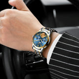 Men Multi-function Quartz Watch with Brown Leather Strap and Gold White Dial
