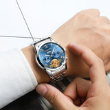 Men Multi-function Quartz Watch with Brown Leather Strap and Gold White Dial