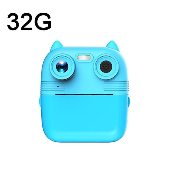 Instant Print Camera with Dual Lens - 2.8 Screen for Kids Blue - Blue + 32G Card