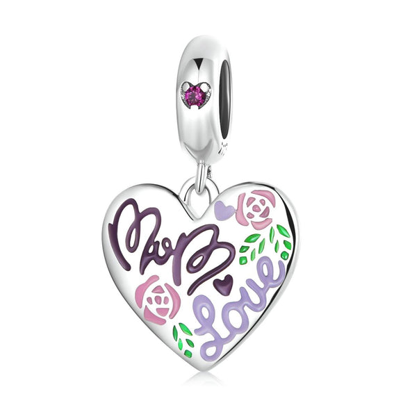 925 Sterling Silver Colorful Doodle Heart Pendant For Diy Bracelet Or Necklace