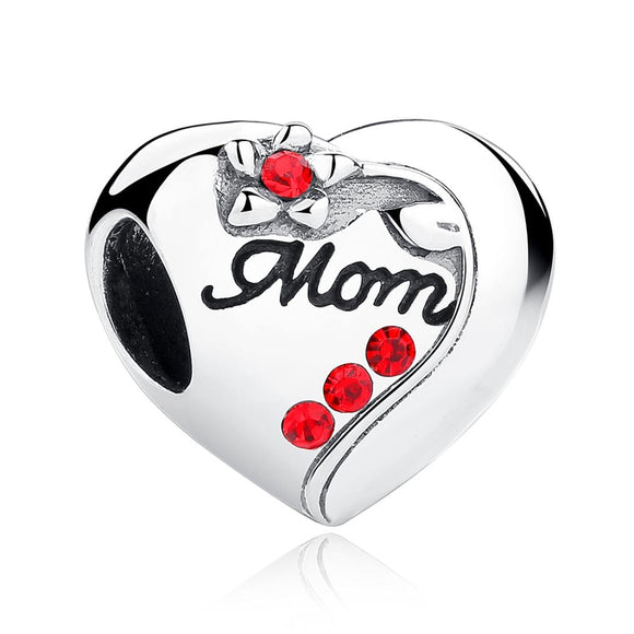 925 Sterling Silver Mom Heart Pendant For Diy Bracelet Or Necklace