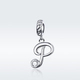 925 Sterling Silver Personalized Letter Pendant For Diy Bracelets & Necklaces Style - P