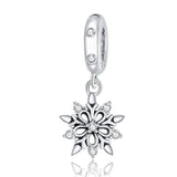 925 Sterling Silver Sparkling Snowflake Pendant For Diy Bracelets & Necklaces