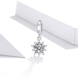 925 Sterling Silver Sparkling Snowflake Pendant For Diy Bracelets & Necklaces