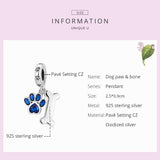 925 Sterling Silver Dog Paw Bone Pendant For Bracelet Or Necklace