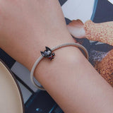 925 Sterling Silver Small Fox Bracelet With Black Gold Plating And Beads