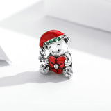 925 Sterling Silver Christmas Bear Charm For Diy Bracelets & Necklaces