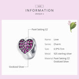 925 Sterling Silver Love Heart Pink Zircon Bracelet / Necklace Charm