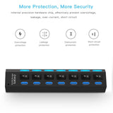 7-Port Usb 3.0 Hub 5Gbps Plug & Play 1Tb Support - Black