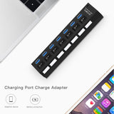 7-Port Usb 3.0 Hub 5Gbps Plug & Play 1Tb Support - Black