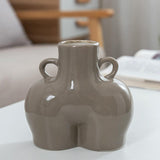 Small Bright Gray Ceramic Vase for Home Decor and Dried Flower Arrangements