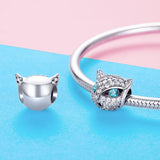 925 Sterling Silver Cat Beaded Bracelet With Diamond Star Beads