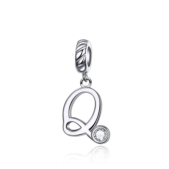 925 Sterling Silver Personalized Letter Pendant For Diy Bracelets & Necklaces Style - Q